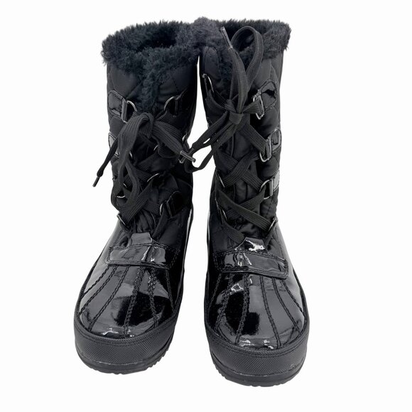 TOTES CLAUDIA BLACK QUILTED & SHINY LACE UP WINTER SNOW BOOTS W/ FAUX FUR 7 - Picture 4 of 9